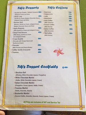 tiki bar menu favourites