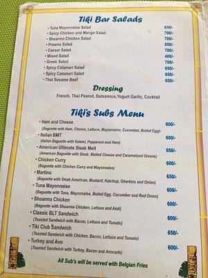 tiki bar special menu