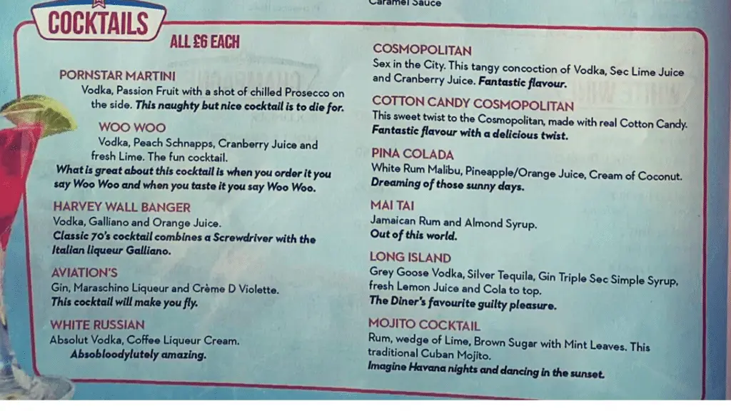 Mattia cocktails menu