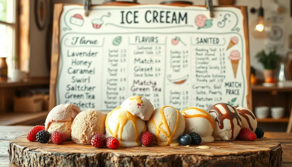 ice cream menu with unique flavours